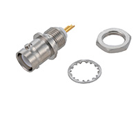 PE4757 - RP BNC Female Bulkhead Mount Connector Solder Attachment Solder Cup Terminal, .410 inch D Hole