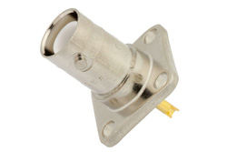 PE4763 - RP BNC Female Connector Solder Attachment 4 Hole Flange Solder Cup Terminal, .500 inch Hole Spacing