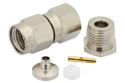 PE4770 - RP SMA Male Connector Clamp/Solder Attachment for RG174, RG316, RG188, PE-B100, PE-C100, 0.100 inch, LMR-100