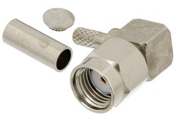 PE4785 - RP SMA Male Right Angle Connector Crimp/Solder Attachment for RG174, RG316, RG188, PE-B100, PE-C100, 0.100 inch, LMR-100