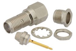 PE4854 - RP SMA Female Bulkhead Connector Clamp/Solder Attachment For RG58, RG55, RG141, RG142, RG223, RG400, .235 inch D Hole