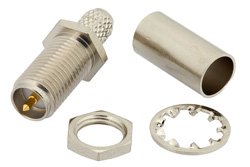 PE4855 - RP SMA Female Bulkhead Mount Connector Crimp/Solder Attachment for RG55, RG141, RG142, RG223, RG400, .235 inch D Hole