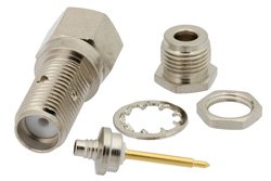 PE4858 - RP SMA Female Bulkhead Connector Clamp/Solder Attachment For RG174, RG316, RG188, .235 inch D Hole