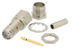 PE4862 - RP SMA Female Bulkhead Mount Connector Crimp/Solder Attachment for RG178, RG196, .235 inch D Hole