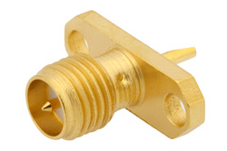 PE4867 - RP-SMA Female Connector Solder Attachment 2 Hole Flange Mount Solder Cup Terminal, .481 inch Hole Spacing