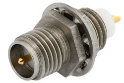 PE4871 - RP SMA Female Bulkhead Mount Connector Solder Attachment Solder Cup Terminal, .235 inch D Hole, .125 inch Max Panel