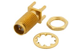 PE4872 - RP SMA Female Bulkhead Mount Connector Solder Attachment Thru Hole PCB, .250 inch Diameter