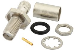 PE4914 - SMA Female Bulkhead Mount Connector Crimp/Solder Attachment for RG59B/U, RG62, RG71, .235 inch D Hole