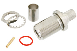 PE4940 - N Female Bulkhead Mount Connector Crimp/Solder Attachment for RG213, RG8, .640 inch DD Hole