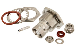 PE4965 - C Female Bulkhead Connector Clamp/Solder Attachment For RG58, RG55, RG141, RG142, RG223, RG400, .720 inch D Hole