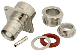 PE4967 - C Female Connector Clamp/Solder Attachment 4 Hole Flange For RG213, RG214, RG8, RG9, RG11, RG225, RG393, .718 inch Hole Spacing