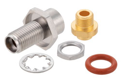 PE4985 - 3.5mm Female Bulkhead Mount Connector Clamp/Solder Attachment for PE-SR402AL, PE-SR402FL, RG402, .235 inch D Hole