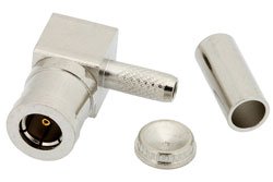 PE4995 - 75 Ohm Mini SMB Plug Right Angle Connector Crimp/Solder Attachment for RG179, RG187