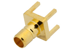 PE4997 - 75 Ohm Mini SMB Jack Connector Solder Attachment Thru Hole PCB, .200 inch x .055 inch Hole Spacing