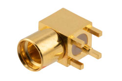 PE51702 - MMCX Jack Right Angle Commercial Grade Connector Solder Attachment Thru Hole PCB