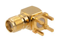PE51710 - SMA Female Right Angle Commercial Grade Connector Solder Attachment Thru Hole PCB
