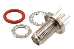 PE51722 - SMA Female Bulkhead Mount Commercial Grade Connector Solder Attachment Thru Hole PCB, Nickel Finish