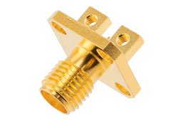 PE51743 - SMA Female Commercial Grade Connector Clamp/Solder Attachment 4 Hole Flange Mount End Launch PCB, Removable End Launch