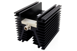 PE6042 - High Power 100 Watt RF Load Up To 2 GHz With N Female Input Conduction Cooled Body Black Anodized Aluminum Heatsink