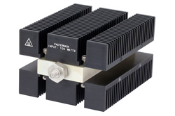 PE6220 - High Power 100 Watt RF Load Up To 8 GHz With SMA Female Input Conduction Cooled Body Black Anodized Aluminum Heatsink
