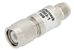 PE7003-1 - 1 dB Fixed Attenuator, TNC Male to TNC Female Brass Nickel Body Rated to 1 Watt Up to 2 GHz