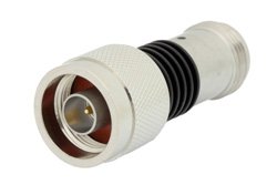 PE7014-3 - 3 dB Fixed Attenuator, N Male to N Female Black Anodized Aluminum Heatsink Body Rated to 5 Watts Up to 18 GHz