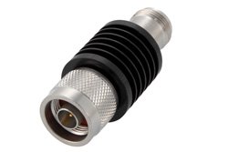 PE7015-10 - 10 dB Fixed Attenuator, N Male to N Female Black Anodized Aluminum Heatsink Body Rated to 10 Watts Up to 18 GHz