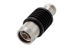 PE7015-20 - 20 dB Fixed Attenuator, N Male to N Female Black Anodized Aluminum Heatsink Body Rated to 10 Watts Up to 18 GHz