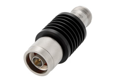 PE7015-3 - 3 dB Fixed Attenuator, N Male to N Female Black Anodized Aluminum Heatsink Body Rated to 10 Watts Up to 18 GHz