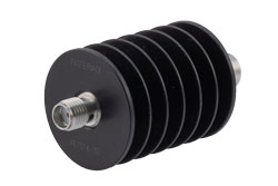 PE7016-30 - 30 dB Fixed Attenuator, SMA Male to SMA Female Black Anodized Aluminum Heatsink Body Rated to 10 Watts Up to 18 GHz