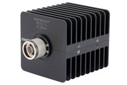 PE7017-3 - 3 dB Fixed Attenuator, N Male to N Female Black Anodized Aluminum Heatsink Body Rated to 25 Watts Up to 18 GHz