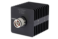 PE7017-6 - 6 dB Fixed Attenuator, N Male to N Female Black Anodized Aluminum Heatsink Body Rated to 25 Watts Up to 18 GHz