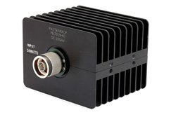 PE7019-40 - 40 dB Fixed Attenuator, N Male to N Female Directional Black Anodized Aluminum Heatsink Body Rated to 50 Watts Up to 18 GHz