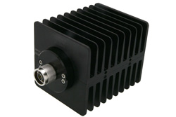 PE7021-10 - 10 dB Fixed Attenuator, N Male to N Female Directional Black Anodized Aluminum Heatsink Body Rated to 100 Watts Up to 1.5 GHz