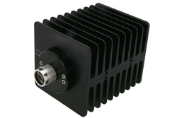 PE7021-40 - 40 dB Fixed Attenuator, N Male to N Female Directional Black Anodized Aluminum Heatsink Body Rated to 100 Watts Up to 1.5 GHz