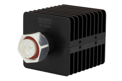 PE7041-20 - 20 dB Fixed Attenuator, 7/16 DIN Male to 7/16 DIN Female Black Anodized Aluminum Heatsink Body Rated to 25 Watts Up to 7.5 GHz