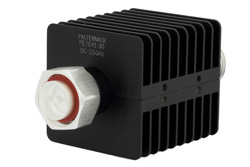 PE7041-30 - 30 dB Fixed Attenuator, 7/16 DIN Male to 7/16 DIN Female Black Anodized Aluminum Heatsink Body Rated to 25 Watts Up to 7.5 GHz