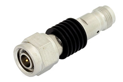 PE7052-30 - 30 dB Fixed Attenuator, TNC Male to TNC Female Black Anodized Aluminum Heatsink Body Rated to 5 Watts Up to 18 GHz