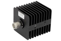 PE7054-30 - 30 dB Fixed Attenuator, TNC Male to TNC Female Black Anodized Aluminum Heatsink Body Rated to 25 Watts Up to 18 GHz