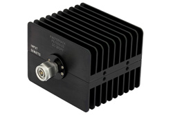 PE7055-20 - 20 dB Fixed Attenuator, TNC Male To TNC Female Directional Black Anodized Aluminum Heatsink Body Rated To 50 Watts Up To 18 GHz