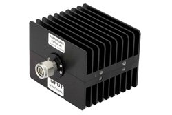 PE7055-40 - 40 dB Fixed Attenuator, TNC Male To TNC Female Directional Black Anodized Aluminum Heatsink Body Rated To 50 Watts Up To 18 GHz