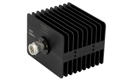 PE7055-6 - 6 dB Fixed Attenuator, TNC Male to TNC Female Directional Black Anodized Aluminum Heatsink Body Rated to 50 Watts Up to 18 GHz