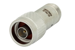 PE7062-10 - 10 dB DC Bias Attenuator, N Male to N Female Passivated Stainless Steel Body Rated to 2 Watts from 500 MHz to 2 GHz