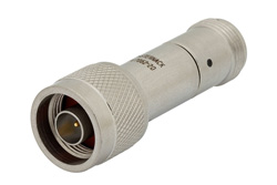 PE7062-20 - 20 dB DC Bias Attenuator, N Male to N Female Passivated Stainless Steel Body Rated to 2 Watts from 500 MHz to 2 GHz