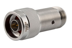 PE7094-02 - 2 dB Fixed Attenuator, N Male to N Female Passivated Stainless Steel Body Rated to 2 Watts Up to 18 GHz