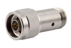 PE7094-05 - 5 dB Fixed Attenuator, N Male to N Female Passivated Stainless Steel Body Rated to 2 Watts Up to 18 GHz