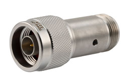PE7094-06 - 6 dB Fixed Attenuator, N Male to N Female Passivated Stainless Steel Body Rated to 2 Watts Up to 18 GHz