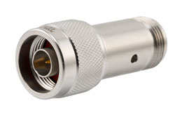 PE7094-07 - 7 dB Fixed Attenuator, N Male to N Female Passivated Stainless Steel Body Rated to 2 Watts Up to 18 GHz