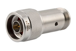 PE7094-12 - 12 dB Fixed Attenuator, N Male to N Female Passivated Stainless Steel Body Rated to 2 Watts Up to 18 GHz