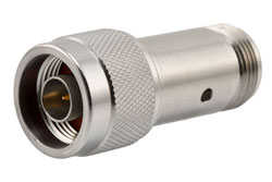 PE7094-15 - 15 dB Fixed Attenuator, N Male to N Female Passivated Stainless Steel Body Rated to 2 Watts Up to 18 GHz